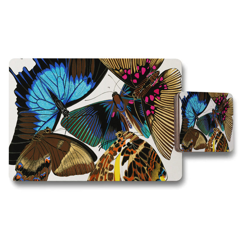Butterfly Placemats And Coaster Set With Colorful Wings