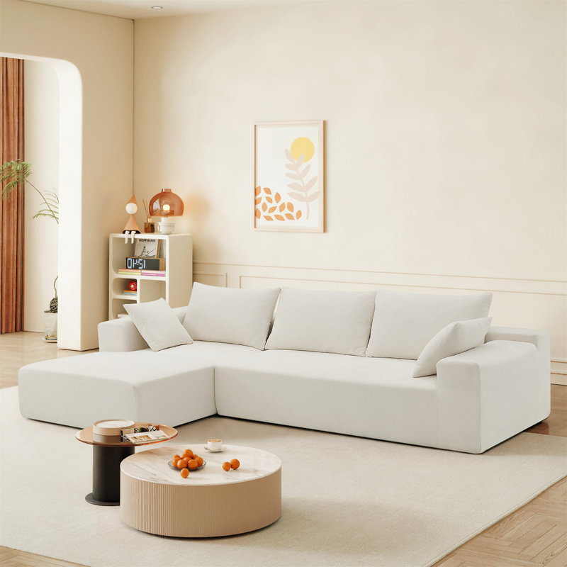 Ostilio Boneless L-Shape Upholstered Sectional Sofa,Upholstered Sleeper Sofa,2 PC Free Combination, Cream Chenille