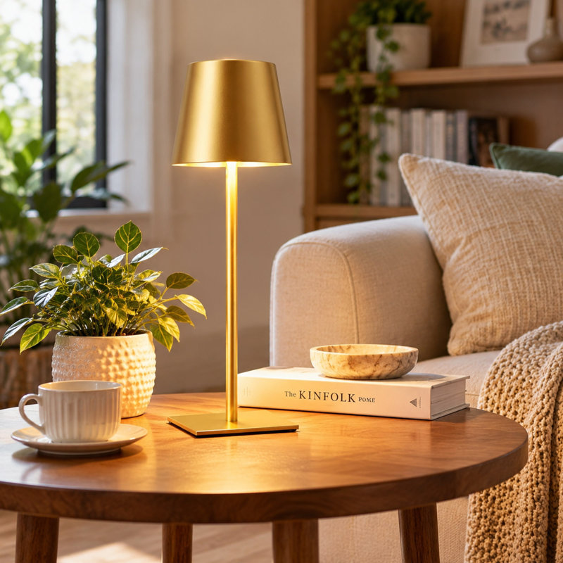 Gold Rechargeable Cordless Table Lamp with Touch Control and 3 Color Modes