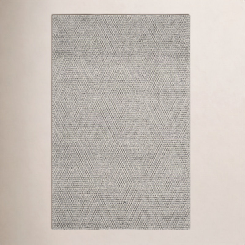 Russo Hand Woven Wool/Cotton Geometric Rug in Silver, Rectangle 5' x 8'