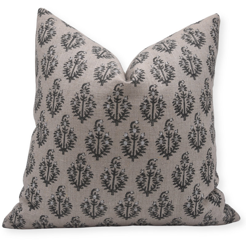 Block Print Throw Pillow Cover, 21 Thick Linen Vintage Cushion Cover, 16" x 16"