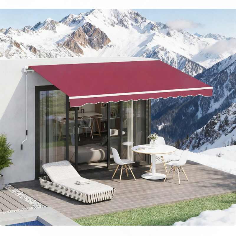 Retractable Awning, Patio Awnings, Sunshade Shelter W/ Manual Crank Handle