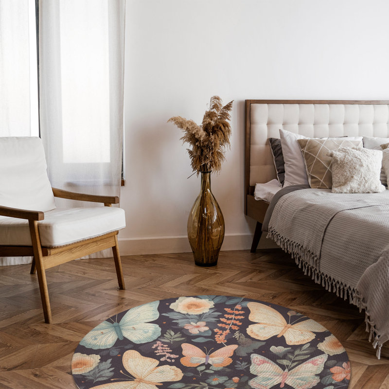 Tapis tressé Butterflies & Blooms, Rond 5 pi