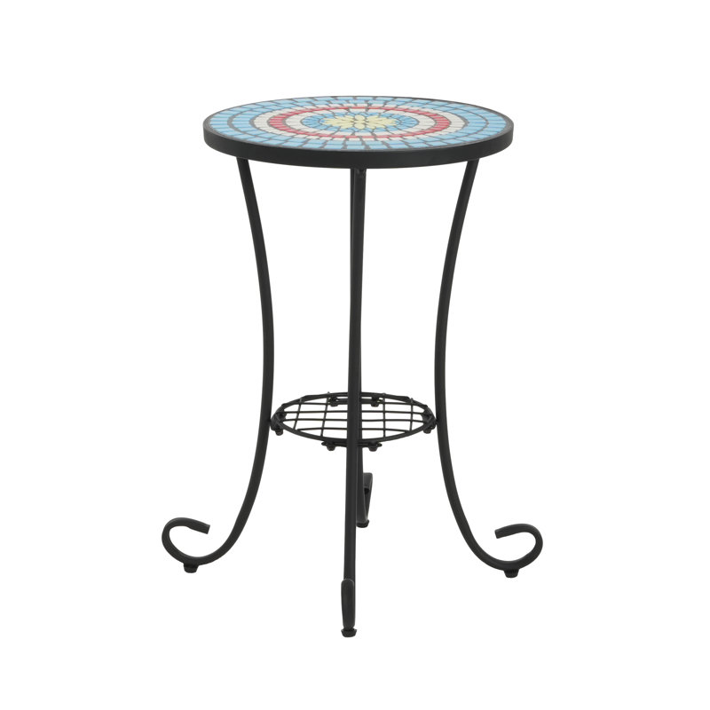Patio Side Table with Shelf,Blue+Black