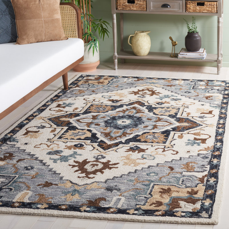 Heritage Handtufted Wool Cotton Oriental Rug in Ivory/Gray, Rectangle 5' x 8'