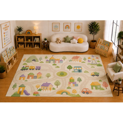 Tapis de jeu «Ultra Léger» de 6 pi 7 po x 9 pi 10 po pour enfants pour la chambre d'enfant, la salle de classe, la chambre à coucher, la décoration de la salle de jeu, tapis intérieur doux à poils courts avec envers antidérapant en silicone, crème pastel multicolore