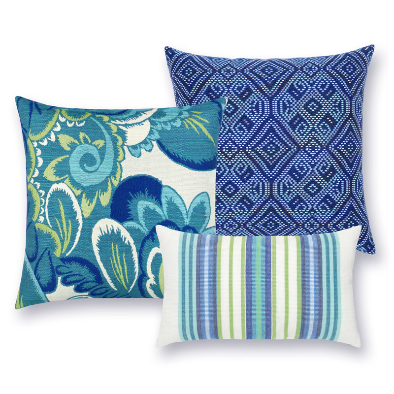 Summer Lumbar Indoor/Outdoor Pillow Cover & Insert, Aqua/Cobalt/Kiwi