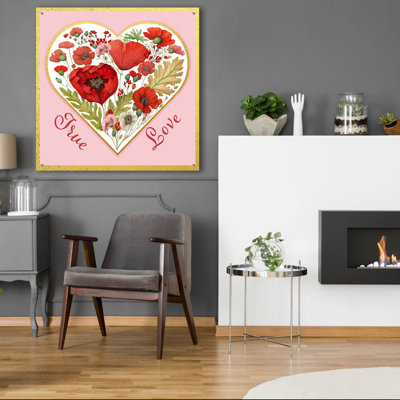 «Valentine Poppy Heart A» par Jean Plout, art mural en verre acrylique, 36 po x 36 po