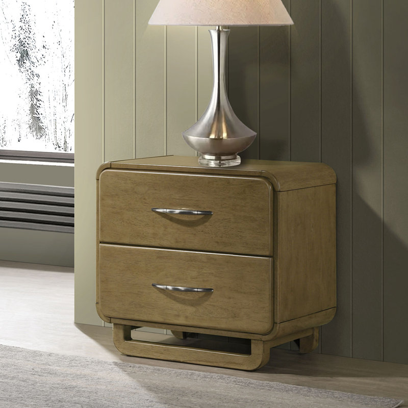 2 Drawers Wooden Nightstand With Cord Management In Nutmeg