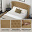 Grand lit plateforme tapissier Clay Taupe avec 2 tiroirs de rangement latéraux et tête de lit à oreilles capitonnée-348351641-423072670