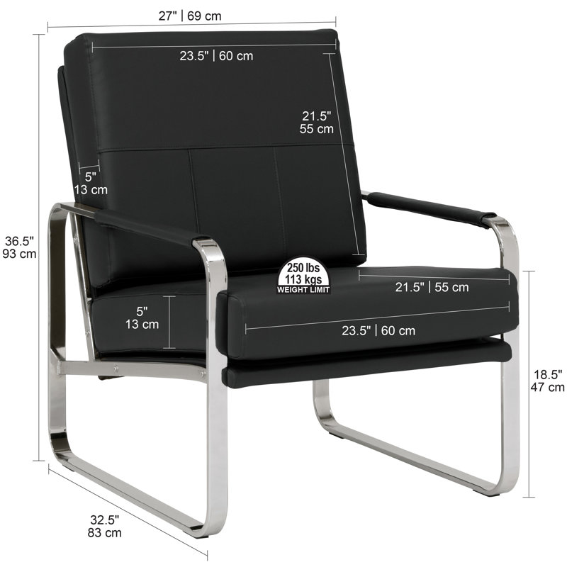 Abrham Faux Leather Armchair, Black Faux Leather