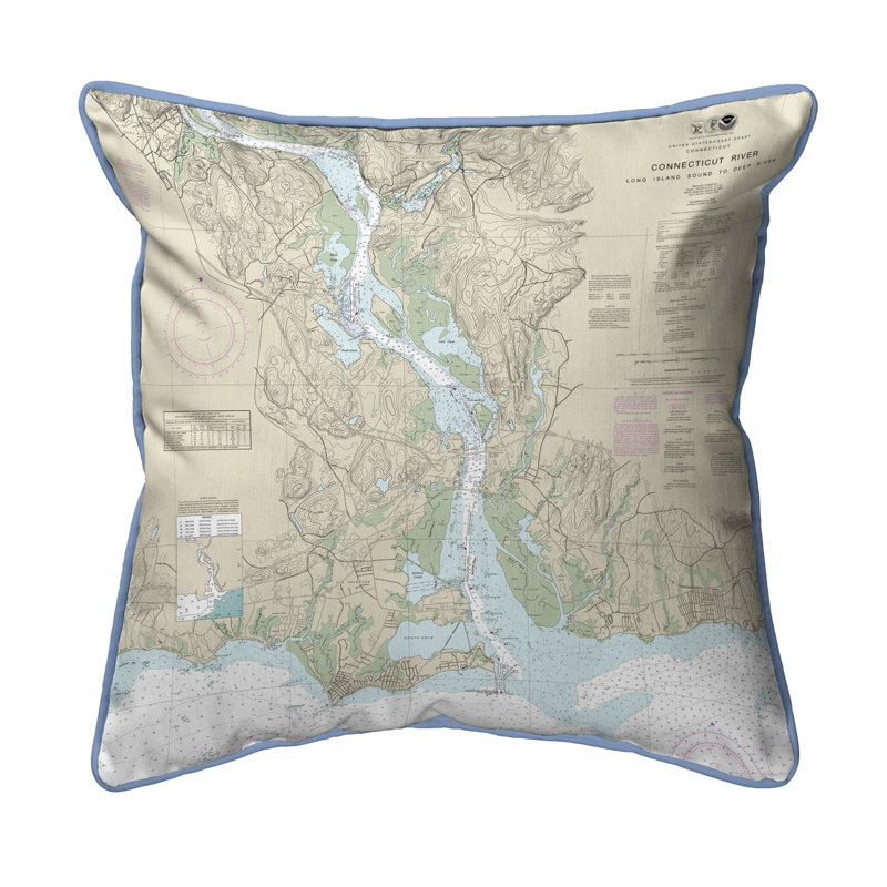 Housse et insert de coussin carré d'extérieur Nautical Map River, 12 po x 12 po