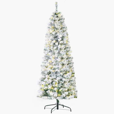 Pre-Lit Snow-Flocked Slim Douglas Fir Artificial Christmas Tree with Realistic Branches, 250 LED Lights