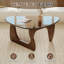 Modern Triangle Coffee Table, Tempered Glass Top & Curved Wooden Base for Living Room-416388525-416388527-416388533