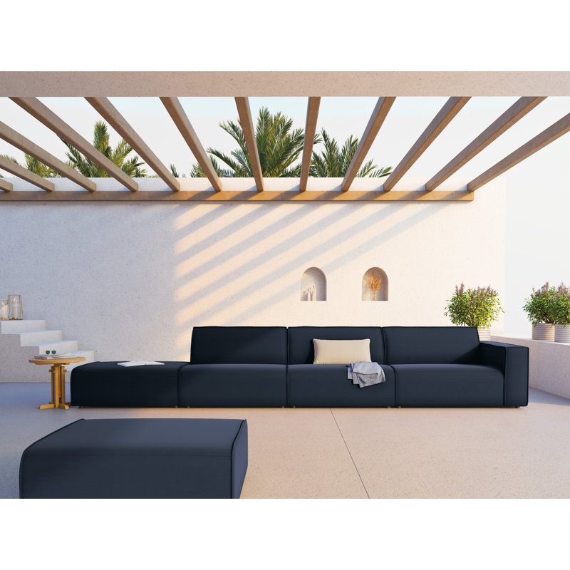 384cm Wide Wood Patio Sofa with Cushions, Dark Blue