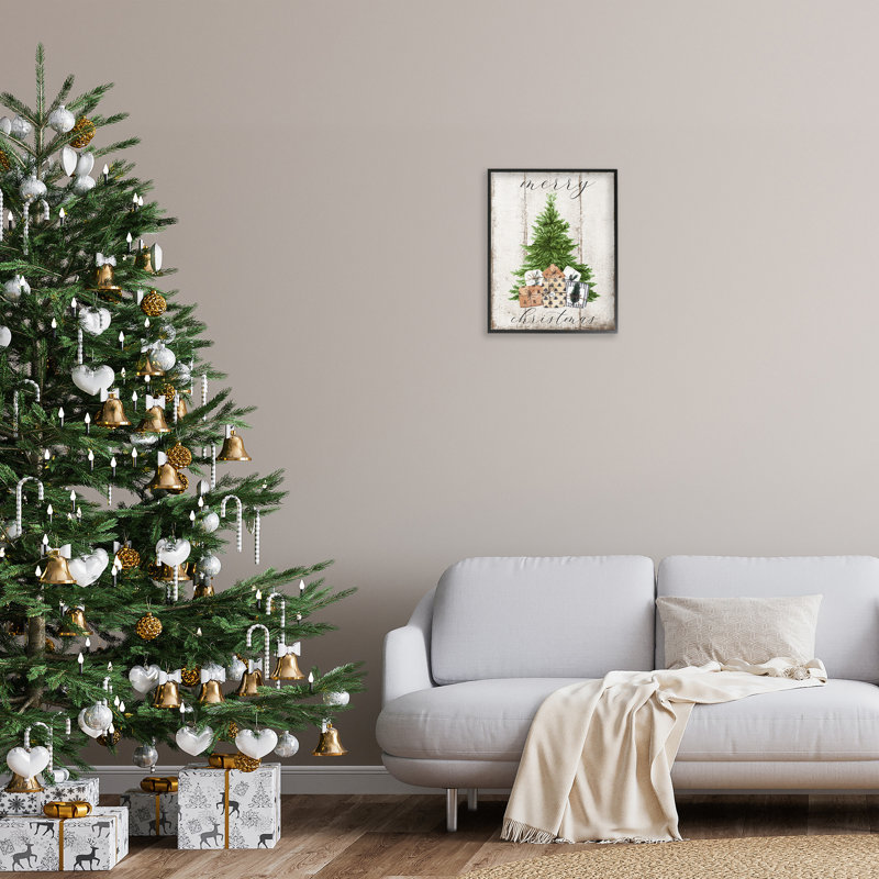 Rustic Distressed Merry Christmas Tree Illustration by Deborah Brown - Graphic Art Print
