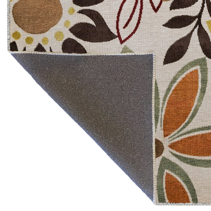 Tapis décoratif moderne et multicolore à motif floral beige, Tapis de couloir 3 pi 3,37 po x 6 pi 6,74 po