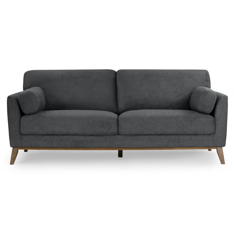 Keeley Dark Gray Micro Boucle Fabric Sofa with Walnut Wood Legs, Gray