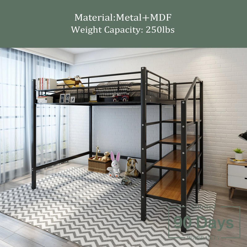 Imalay Kids Loft Bed, Black/Brown, Full
