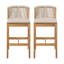 Tabouret d'extérieur en bois de teck avec coussin beige, ensemble de 2