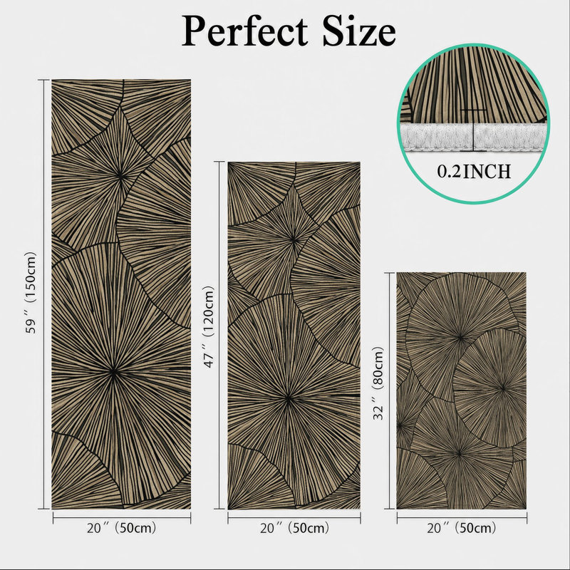 Geometric Leaf Non-Slip Washable Kitchen Mats