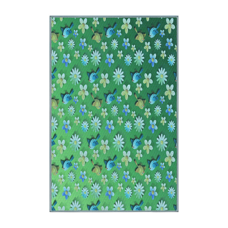 Tapis vert à motif floral, Rectangle 6 pi x 9 pi