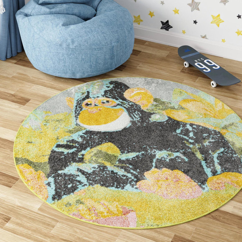 Unique Loom Gorilla Whimsy Kids Rug, Round 2'2"