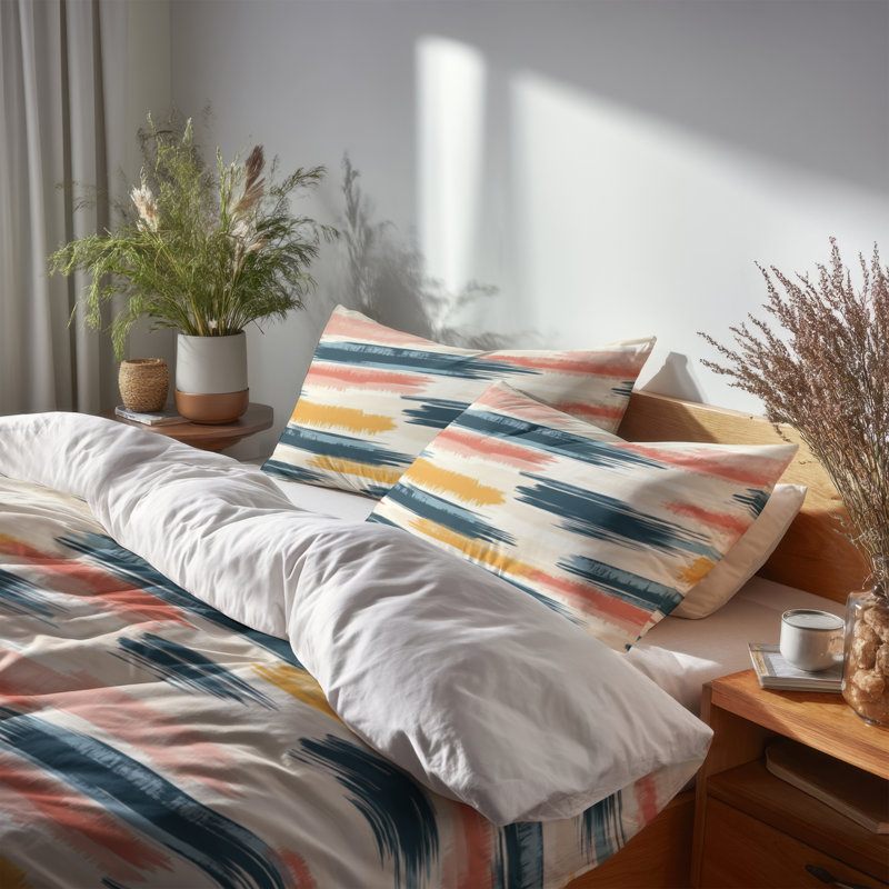 Ensemble d'édredon 6 pièces Modern - Ensemble d'édredon Ikat Blue Horizon, Queen Comforter + 3 Additional Pieces