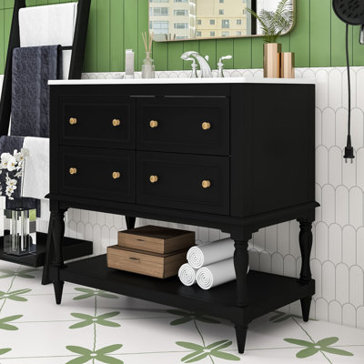 Ensemble de meuble-lavabo simple autoportant avec lavabo en céramique encastré Eftime Modern