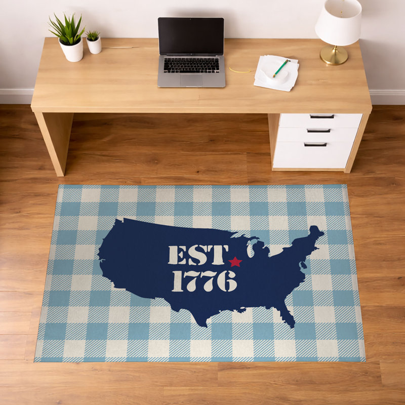 Tapis de sol antidérapant EST 1776 Gingham, Bleu, L 84 po x P 60 po