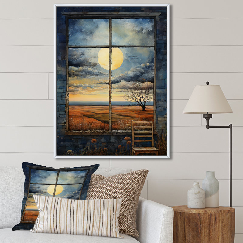 Meadow Horizon Farmhouse Windows I - Art mural de fenêtres de ferme, Cadre flottant blanc, H 20 po x l 12 po x P 1 po