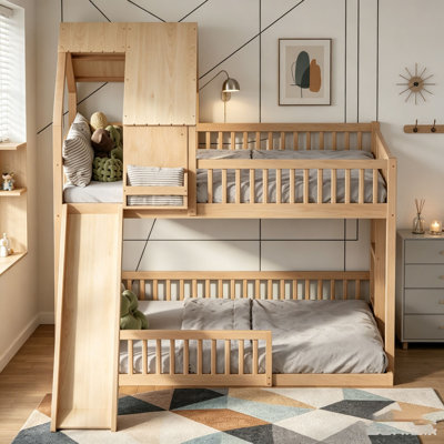 Full XL over Queen House Bunk Bed with Slide
