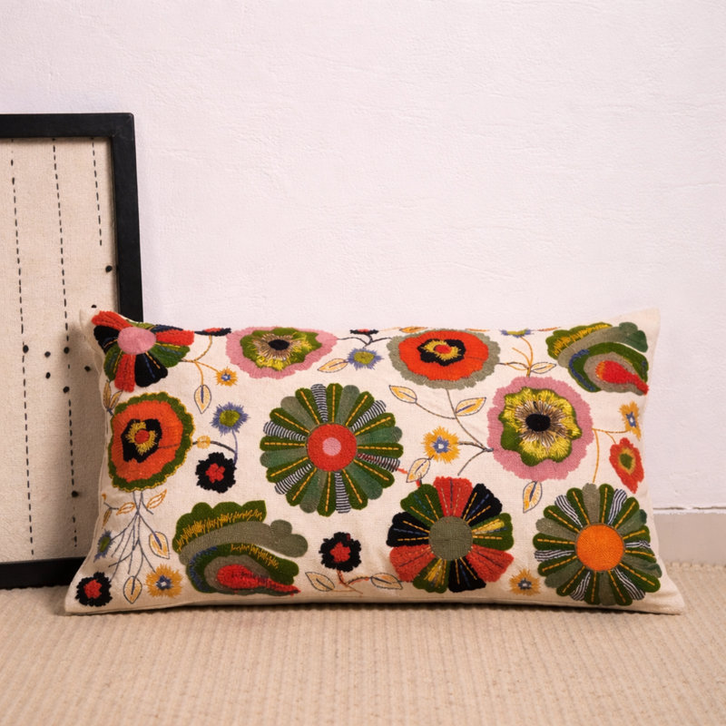 Floral Multi-colored Rectangular Lumbar Cushion