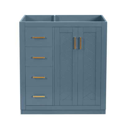 Ensemble de meuble-lavabo autoportant avec cadre en bois massif 30 po, 3 tiroirs et portes à fermeture douce