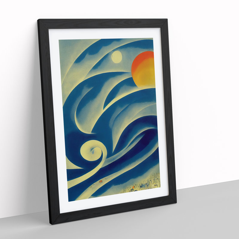 Ocean Wave Modern Art No.4 - Single Picture Frame Painting, Black Framed, 64cm H x 46cm W x 2cm D
