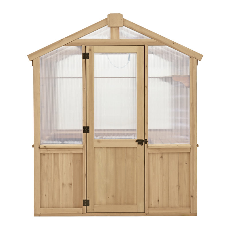 Meridian 6.7' x 9.7' Greenhouse with Cedar Wood Frame and Polycarbonate Panels Spacious Weather-Resistant Design