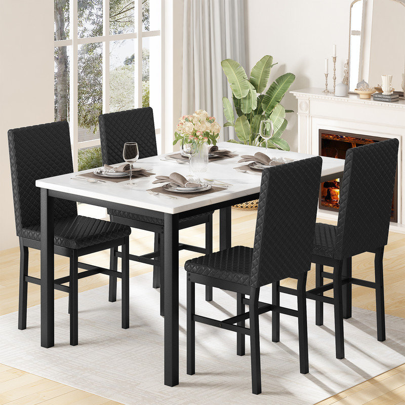 5-Piece Dining Table Set with 4 Velvet Uphosltered Dining Chairs, Rectangular  Faux Marble Kitchen Table Set, Modern Dining Table and Chairs Set for Kitchen, Dining Room,  Space-Saving