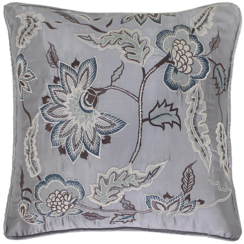 Embroidered Silk Reversible Throw Pillow