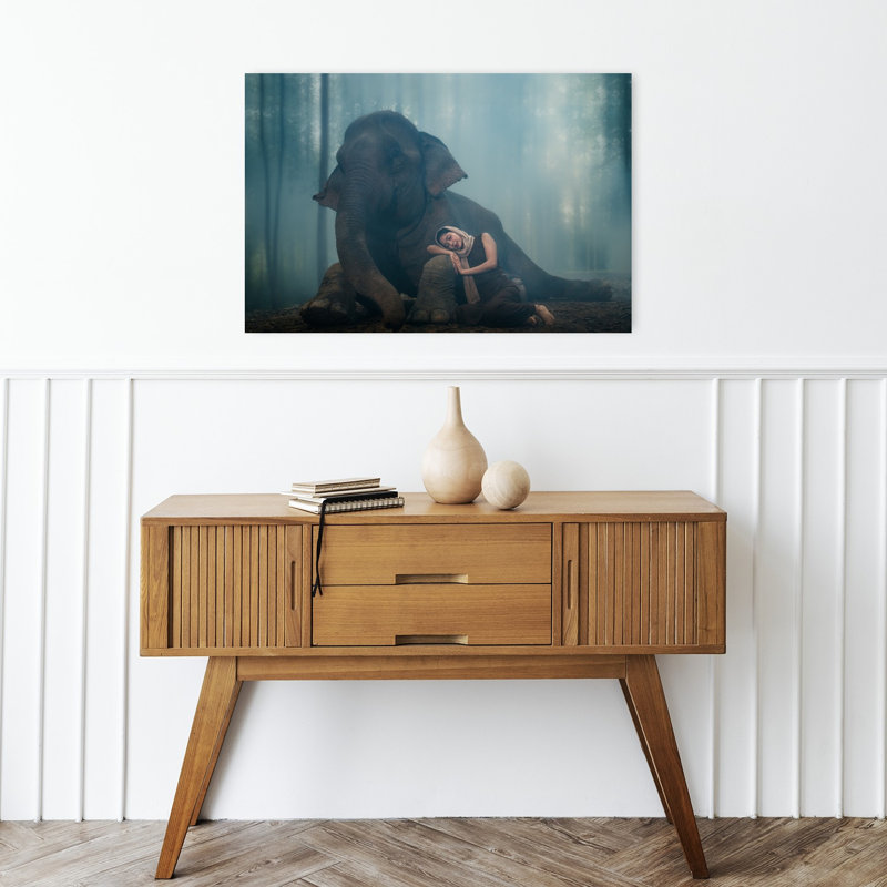 Elephant Forest Slumber Abstract Contemporary Forest Landscape Wall Art Print 1 Piece Wrapped Canvas Wall Art