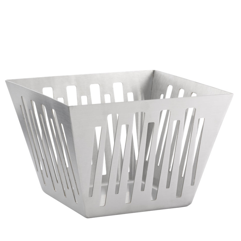Panier carré en acier inoxydable évasé, Argent argent