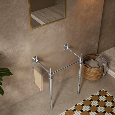23-Inch Silver Stainless Steel Freestanding Bathroom Vanity Leg Console with Detachable Towel Bar