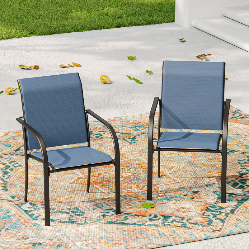 Fauteuils de salle à manger d'extérieur empilables, Bleu marine / Noir