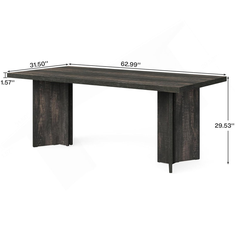 Table de salle à manger 63 "Farmhouse pour 4 à 6 personnes - Table de cuisine rectangulaire rustique en bois avec plateau épais, table de salle à manger moderne gris foncé pour la maison, un appartement ou un petit espace