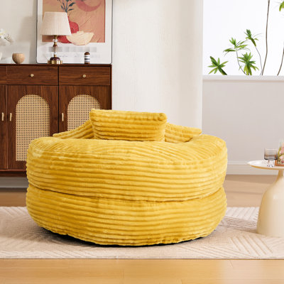 Fauteuil à billes surdimensionné avec rembourrage en mousse à haute densité et trois coussins pour se détendre chez les adultes en velours côtelé doux, soutien lombaire confortable