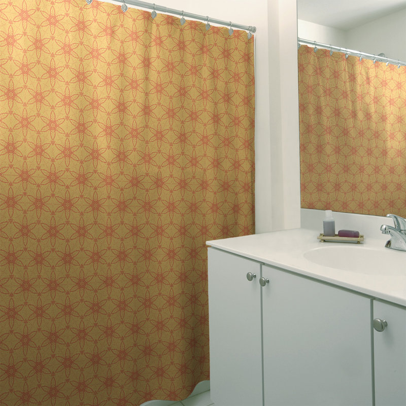 Rideau de douche simple à cercles ornés classiques, Jaune et orange