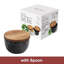 Bac à sel avec cuillère à base de marbre noir et plateau en acacia naturel Boîtes décoratives Assaisonnement pour épices Bac à sel Design élégant