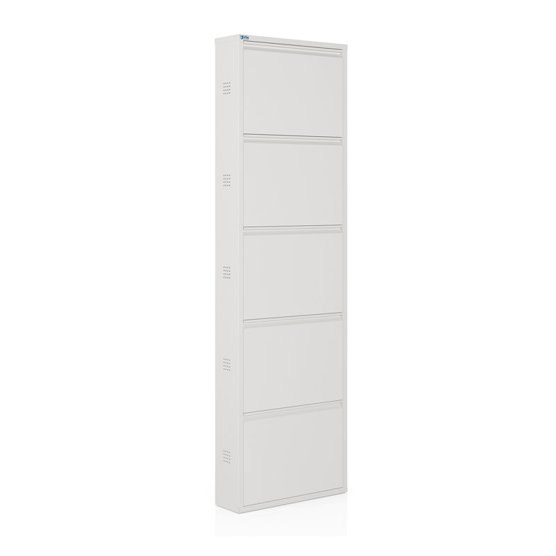 Antibacterial 5 Tier Metal Shoe Cabinet Side Holes, White
