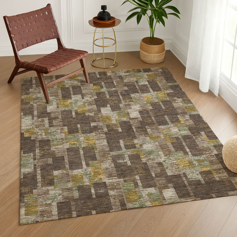 Tapis géométrique intérieur / extérieur lavable à la machine Chantille ACN2644, Chocolat, 9 pi x 12 pi