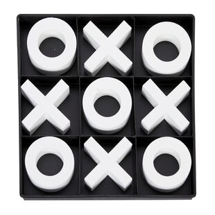 Black Wood Tic Tac Toe Game Set with White Pieces