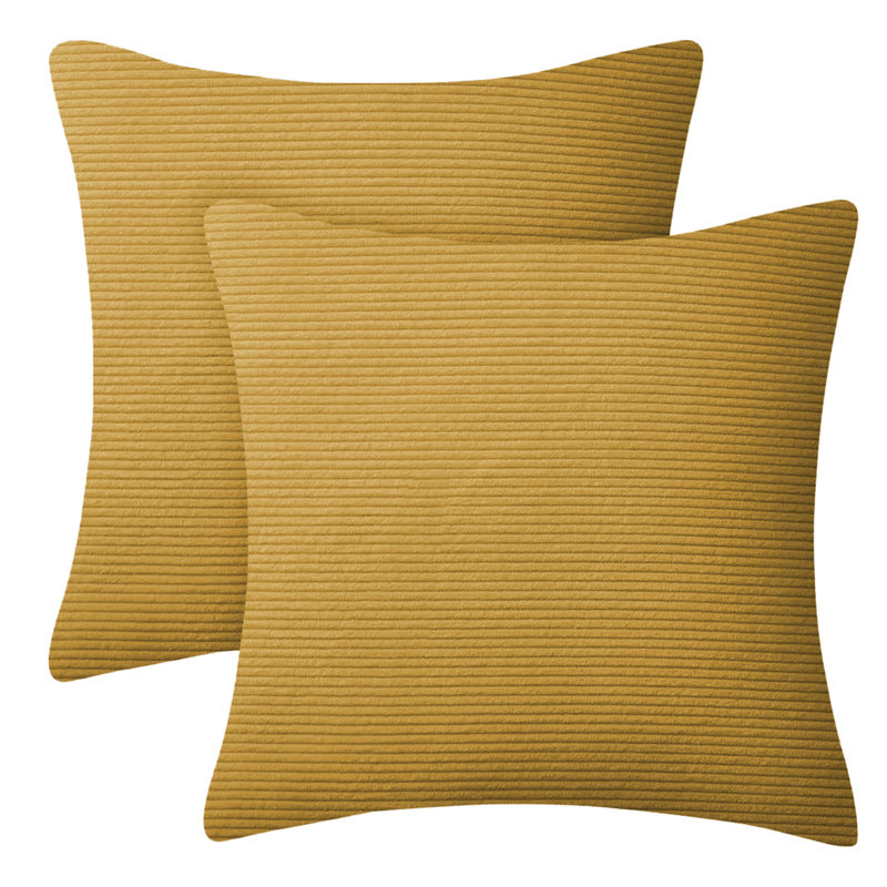 Striped Heavy Crushed Velvet Cushion Cover (Set Of 2) , Ochre